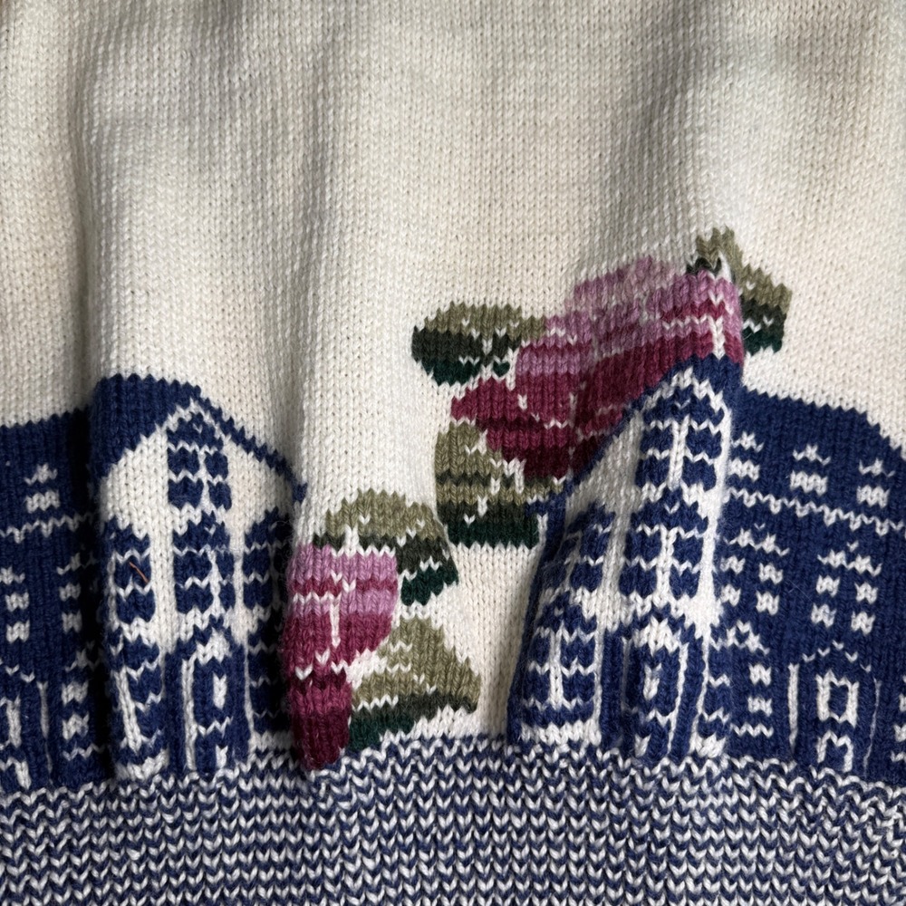 South Wool Cottage AOP Wool Knit Cardigan House Floral Small Cream Blue Pink 80s - Picture 6 of 7